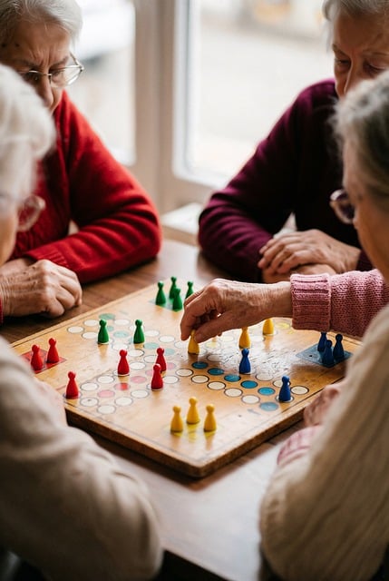 residents playing wooden board game
