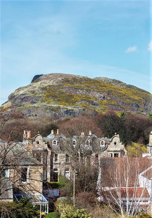 the view of Edinburgh hills behind St Margaret's Care Home